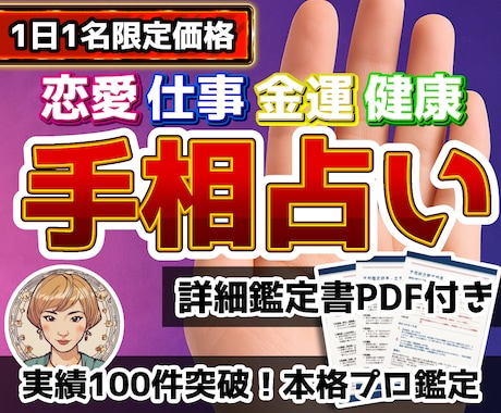 1日1名様限定！手相鑑定で未来のヒントを届けます ★恋愛・仕事・金運・健康まで詳細鑑定書PDF3枚付き★ イメージ1