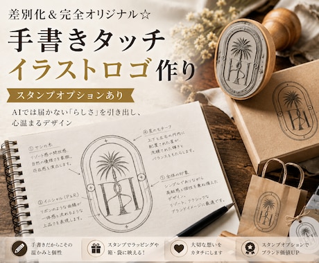 差別化オリジナル☆手書きタッチイラストロゴ作ります AIでは届かない「らしさ」を引き出し、心温まるデザインを♪ イメージ1