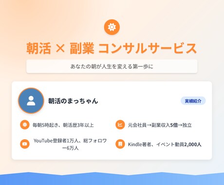 朝活×副業コンサル｜毎朝1時間で夢を形にします 時間がない・自信がないあなたを“動ける人”に変えます。 イメージ1