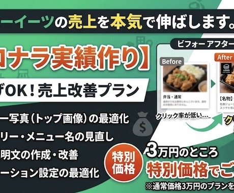 ウーバーイーツの売り上げを伸ばします ウーバー認定コンサルタントが本気でページ改善します。 イメージ1