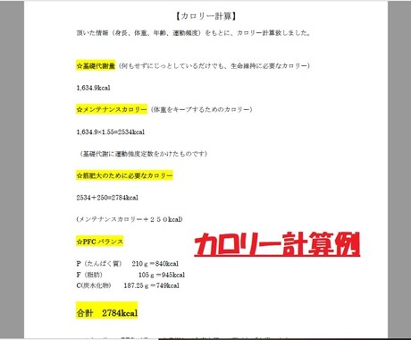 ダイエット・トレーニングのためのカロリー計算します 【PFCバランス・基礎代謝】の数値も具体的にお伝え致します！ イメージ2