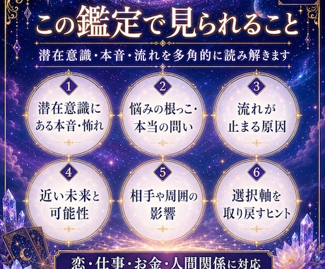 潜在意識にある本音と悩みの根本を鑑定します 恋・仕事・お金・人間関係の流れを、タロットで深く読み解きます イメージ2