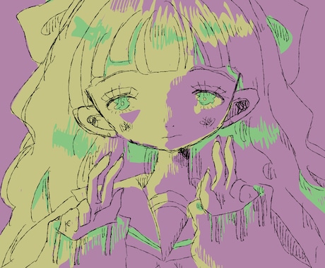 退廃的ポップな世界観のニ色塗り。一枚絵を制作します きっと伝わる温度がある。唯一無二の表現で世界観を構築します。 イメージ1