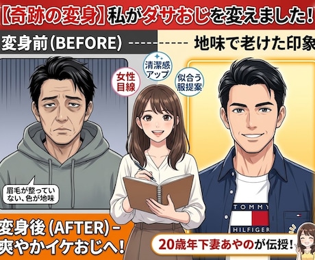 20歳年下妻が伝授！脱☆ダサおじ私服コンサルします 年中暗黒パーカーの夫をイケおじに変えた「女性目線」の正解！ イメージ1