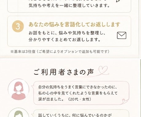 頭の中のモヤモヤ、一緒に言葉にします まとまっていなくても、そのままお話しください。 イメージ2