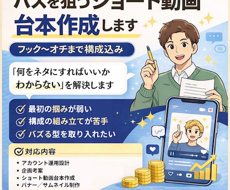 バズを狙うショート動画台本作成します 「ショート動画のネタがない」を解決します イメージ1