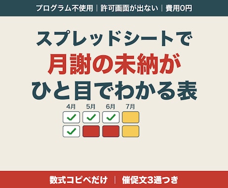 スプレッドシートで習い事教室の月謝管理表を渡します 未納が自動で色分け。催促文6文面つき。設置サポート付き イメージ1