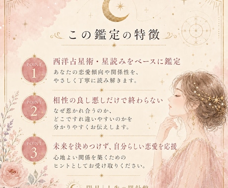 西洋占星術で恋愛傾向と相性を読み解きます 恋愛のクセ・惹かれる相手・二人の関係を丁寧に鑑定 イメージ2
