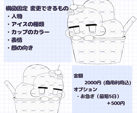 量産の可愛いイラスト描きます なりきりアイスクリームのデフォルメイラストです！ イメージ2