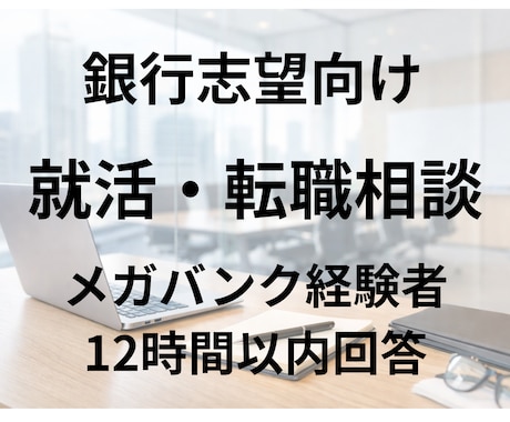 銀行就活・転職メガバンク経験者が悩みを即解決します ～質問10件まで対応！12時間以内に回答～ イメージ1