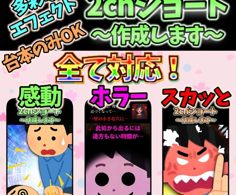 いらすとや使用の2ch風ショート動画編集します 台本のみOKエフェクト多彩編集できます！ イメージ1