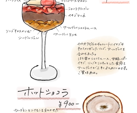 手描きの温もりをお届け！カフェ風イラスト描きます 手描き×食べ物で魅力UP！SNS・メニュー・レシピにぴったり イメージ2