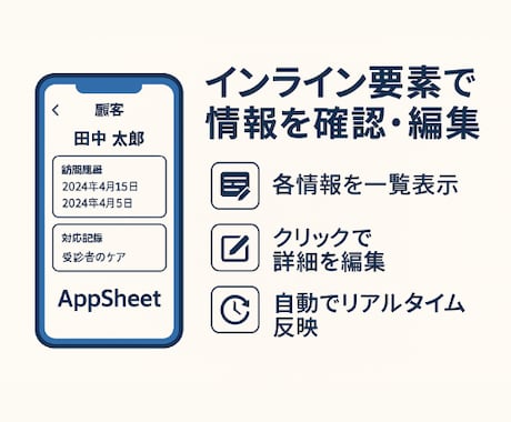 業務改善☆AppSheetでアプリを作成します 顧客管理アプリを、ノーコードツールで素早く制作いたします。 イメージ2