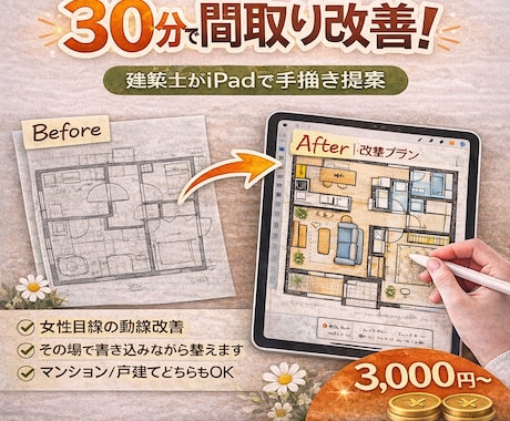 間取り・インテリアの悩みをプロが30分で整理します プロの視点で空間の悩みをやさしく整理します イメージ1