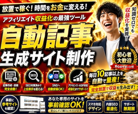 アフィリエイト用自動記事生成投稿サイトをつくります 購入前に貴方専用参考サイト作ってお見せします！ご安心下さい！ イメージ1
