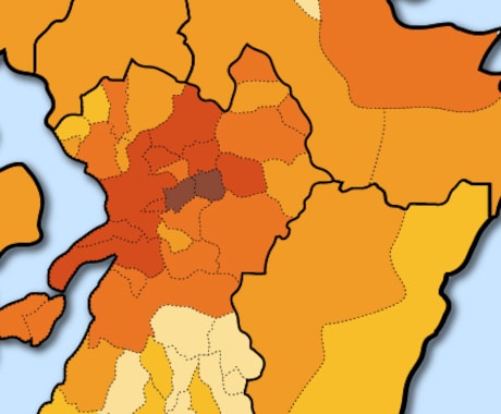 地図をトレースして色分けマップにします ウェブサイトやプレゼン説明図に、地域ごとに色分けた詳細地図 イメージ1