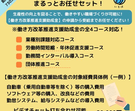働き方改革推進支援助成金 申請サポートします （働き方改革推進支援助成金コース①）まるっとお任せセット！ イメージ1