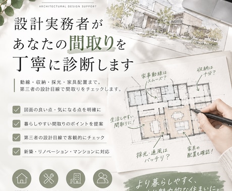 設計実務者があなたの間取りを丁寧に診断します 動線・収納・採光・家具配置まで。設計目線で間取りをチェック イメージ1