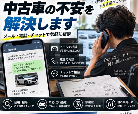 購入予定の中古車をプロが診断しますます 現役中古車営業が購入前の不安を解決します イメージ2