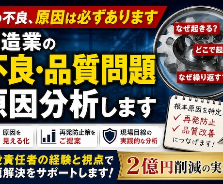 製造業の不良・品質問題の原因特定し再発防止します 放置すると損する不良、その原因を特定し再発防止へ イメージ1