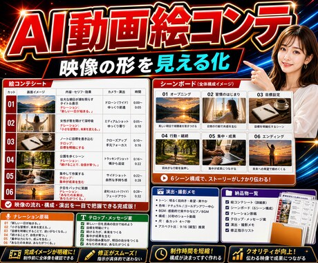 AI動画の絵コンテを作ります 生成前にカット構成をすぐ固めます イメージ1