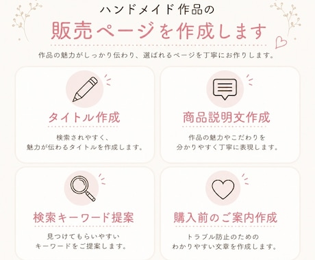 初心者さん向け！作品販売ページ作成します 何を書いたらいいか分からない！1から販売ページ作成します。 イメージ2