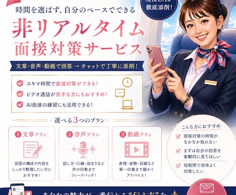 現役CAが非リアルタイム面接対策しまます まとまった時間が取れない方向け！1次面接対策にも◎ イメージ1