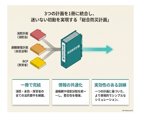 BCPを一本化！迷わず動ける「総合防災計画」ます 消防45年×行政5年。計画の乱立による現場の麻痺を解決！ イメージ1