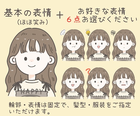 お手軽でかわいい！お得な表情7点セットお作りします インスタやブログの投稿に最適！色々な表情から選べます♪ イメージ2