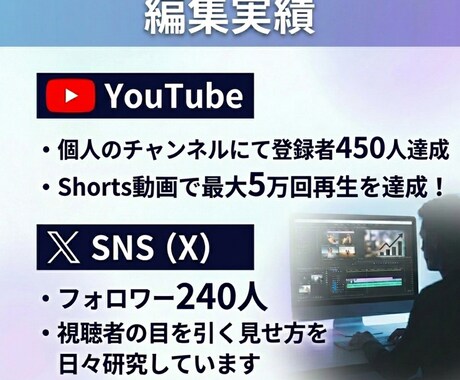 YouTube動画編集をします 5万回再生の経験を活かして、見やすくテンポ良く繋ぎます！ イメージ2