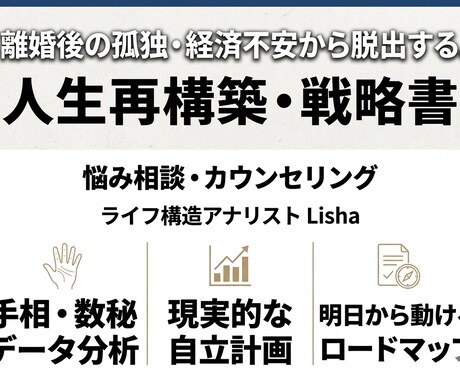 離婚後の孤独・経済不安人生再構築・戦略書作ります このまま一生終わるの？その静かな絶望を、希望の地図に変える イメージ1