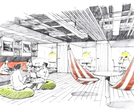 イメージスケッチを制作致します 手描きで建築、インテリア、イベントパースを描きます。 イメージ2