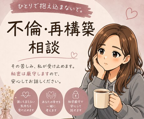 不倫・再構築の誰にも言えない悩み聞きます 一人で抱え込まず、これからを一緒に考えましょう イメージ1