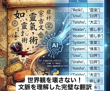 文脈を理解した完璧な翻訳Excelデータを作ります 直訳NGな専門分野の背景を汲み取り、正確な対訳表を作成します イメージ1
