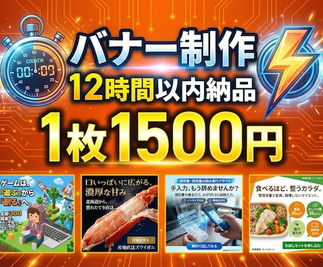 12時間で納品！高品質バナーを格安作成します 独自ツールで圧倒的スピード。急ぎのバナー作成に最適！ イメージ1