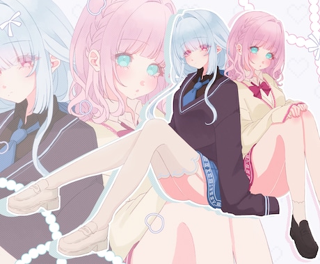 簡易ペアイラスト制作します 淡めなテイストの簡易ペア・夢絵 イメージ2