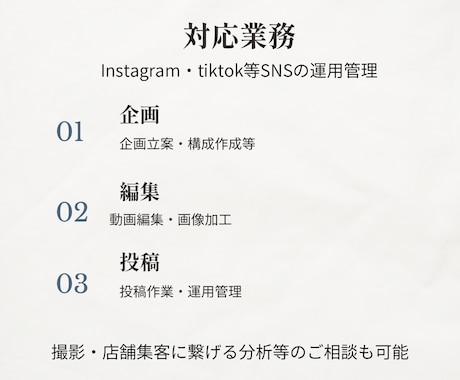 インスタ・tiktok等SNS運用サポートします サロン・結婚式場等SNS運用経験 イメージ1