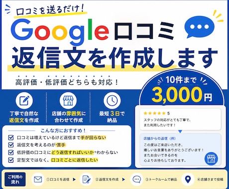 Google口コミの返信文を丁寧に作成します 口コミを送るだけ！店舗に合った自然な返信文を作成します イメージ1