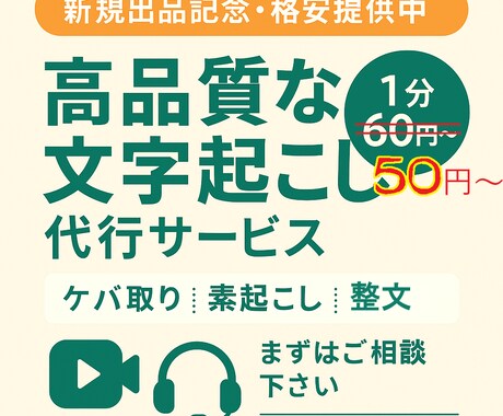 1分50円〜（日本語限定）文字起こします 現在、新規出品記念として特別価格にてご提供中！ イメージ2