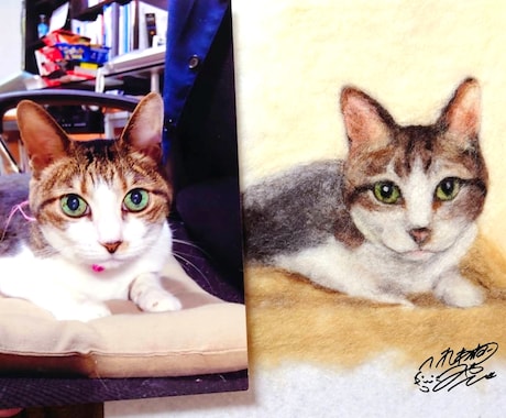 羊毛画であなたの猫ちゃんをそっくりに作ります どこにもない平面の羊毛アート！L版(8.9×12.7cm) イメージ2