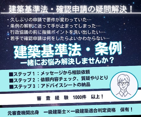 建築基準法、確認相談ラボ　そのお悩み解決します 審査機関経験者が建築基準法のご相談お受けいたします！ イメージ1