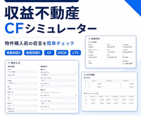 不動産投資CF診断ツールを納品します 物件購入前の収支判断をサポート イメージ1