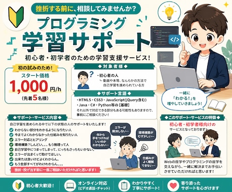 初心者向けプログラミング学習サポートします ビデオ：1回/60分】現役エンジニアが優しく丁寧に対応 イメージ1