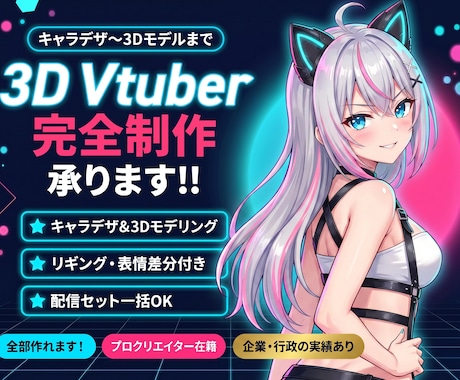 3DVtuberをキャラデザと三面図から制作します 配信画面/背景/ネームロゴ/離席中/待機中/OP/EDセット イメージ1