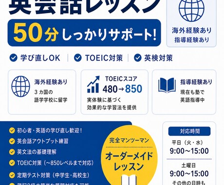 初心者歓迎｜英語学習をしっかりサポートいたします TOEIC480→850｜海外経験＋指導経験あり イメージ1