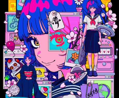 目を引くポップでオシャレな一枚絵作成します ジャケット/装画/広告/ポスター/MVなどにおすすめ！ イメージ2