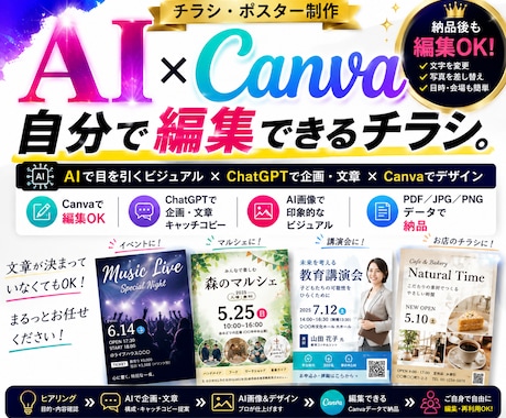 AI×Canvaで編集できるチラシを作ります 納品後も自分で編集・再利用できるデザイン イメージ1