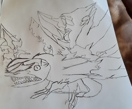 オリジナルモンスターを描いています 雷光を身に纏い、鋭い牙と、鋭い鍵爪がある怪獣 イメージ1
