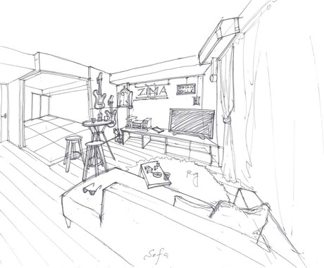 インテリアのラブ絵を描きます 色付けはありませんがインテリアのラフ絵を描かせて頂きます イメージ1