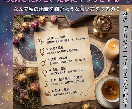 星読みで関係改善！専用の「彼のトリセツ」を作ります なんで私の地雷を踏むの？星読みの「トリセツ」で関係改善 イメージ2